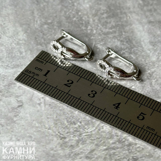 Швензы ЛЮКС "Изабелла" 5х17 мм со стразами, английская застежка, родиевое покрытие, цена за пару