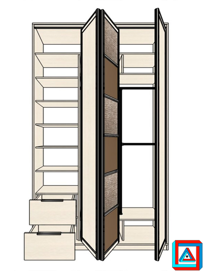 Шкаф встроенный со складными дверями и распашной створкой