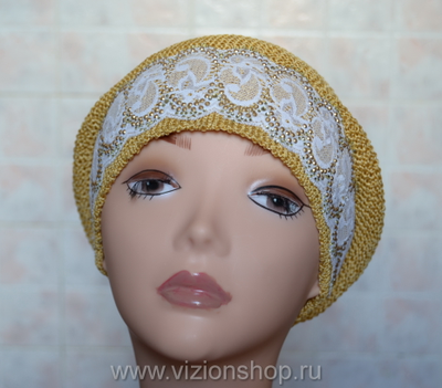 песочный вязаный головной убор летний