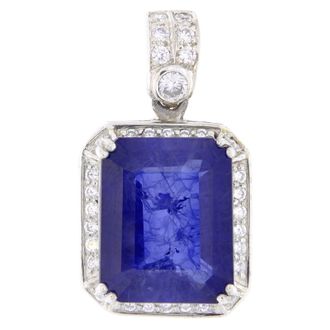 Кулон сапфир (14.3 ct.), цирконы, серебро 925 пробы