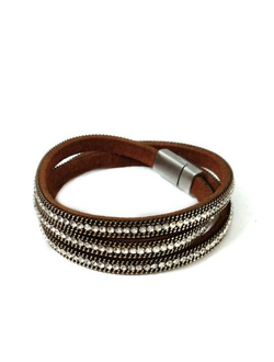 (АРТИКУЛ: 6474/43) БРАСЛЕТ НАМОТКА ЖЕНСКИЙ, НУБУК  С МЕТАЛЛОМ И СТРАЗАМИ, В КОРИЧНЕВЫХ ТОНАХ, НА МАГНИТЕ