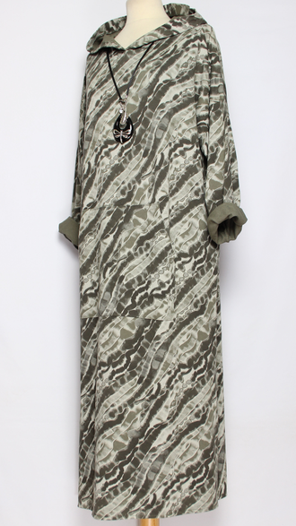 ПЛАТЬЕ БОХО ХЛОПОК ТРИКОТАЖНОЕ "Капюшон пятнашка" хаки до р.54