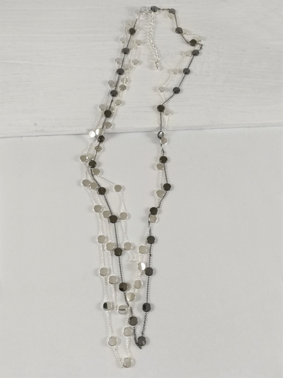 (АРТИКУЛ: 8544/03) УКРАШЕНИЕ ЖЕНСКОЕ, ДЛИННОЕ, СОТУАР, ЦВЕТ "СЕРЕБРО", С СЕРЫМИ ПЛОСКИМИ БУСИНАМИ