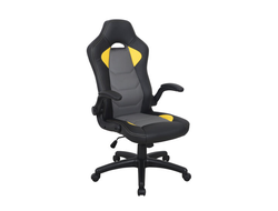 Кресло компьютерное BRABIX "Skill GM-005", откидные подлокотники, экокожа, черное/желтое