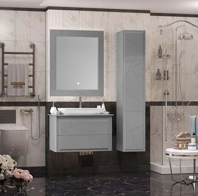 Тумба с раковиной Opadiris Луиджи 90 серый матовый, со столешницей и накладной раковиной "NOVA"