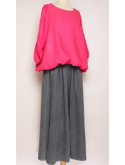 БЛУЗА ЛЁН "БАНТ СЗАДИ" фуксия, зеленая до р.52