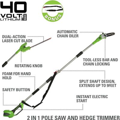 Высоторез кусторез штанговый Greenworks G40PSH