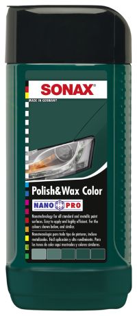 Полироль цветная с воском &quot;SONAX Polish &amp; wax color NanoPro&quot; 250 мл (зеленая)