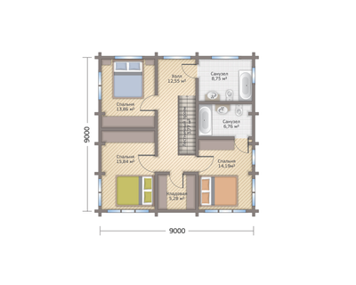 Дом из клееного бруса в два полных этажа ПБ-07, 195 м2