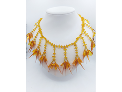 Колье из Чешского бисера и натурального янтаря 11020