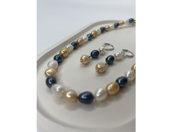 Серьги с разноцветным жемчугом