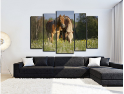 Модульная картина "Поле и лошади"