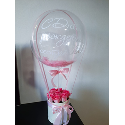 Композиция В ШЛЯПНОЙ КОРОБКЕ "Bubbles С РОЗАМИ. РОЗОВЫЙ"