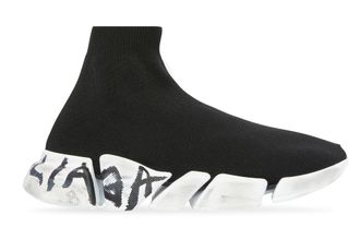 Balenciaga WOMEN'S SPEED 2.0 GRAFFITI RECYCLED KNIT TRAINERS IN BLACK