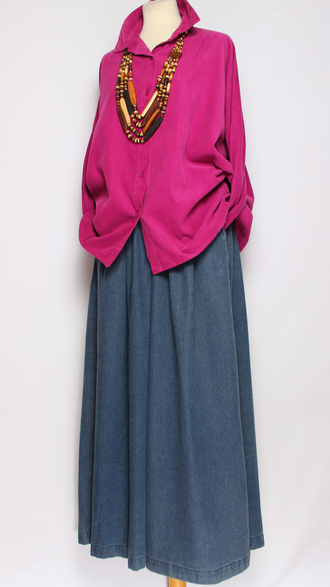 Рубашка вельветовая "Спущенный рукав"фуксия р.46-52