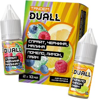 DUALL TANDEM SALT (STRONG) 30ml - СПРАЙТ / ЧЕРНИКА / МАЛИНА & ПОМЕЛО / ЛИМОН / ЛАЙМ