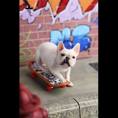 Французский бульдог на скейте (белый) - Коллекционная фигурка 1/6 Skateboard French Bulldog (JXK243A) - JXK
