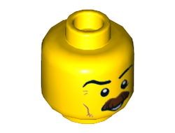 Minifigure, Head Moustache Brown Bushy, Black Eyebrows, Cheek Lines, Smile, White Pupils Pattern - Hollow Stud, Yellow (3626cpb1748 / 6176444)
