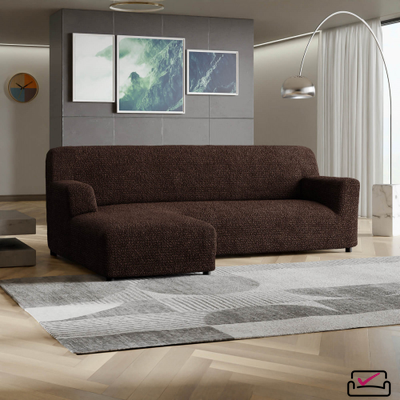 Чехол на угловой диван с левым выступом Микрофибра Шоколад. ЗАЩИТА ДЛЯ МЯГКОЙ МЕБЕЛИ ОТ ЖИВОТНЫХ. ИТАЛИЯ