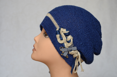 Синий летний женский берет льняной Vizio Италия 2216