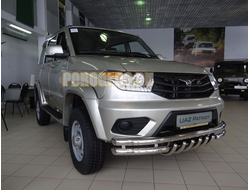 Защита переднего бампера тройная с защитой «акула» d60/60/42 для УАЗ Патриот 2014-…