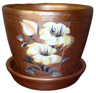 Бронзовый необычный цветочный горшок из керамики диаметр 12 см с рисунком цветок