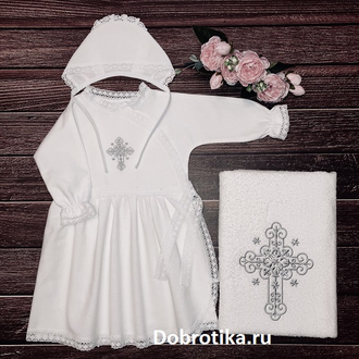 Тёплое крестильное платье c запахом "Нежность", размеры до 4-х лет