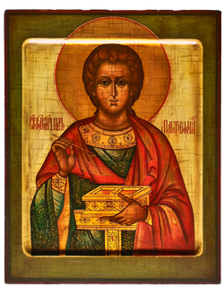 Пантелеимон Целитель, святой великомученик. Рукописная икона.