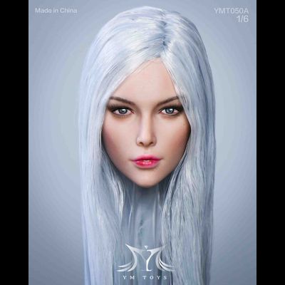 Женская голова (скульпт) с длинными волосами (серебро) 1/6 scale  (YMT050А) - YMTOYS