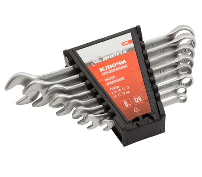 Набор ключей комбинированных MATRIX  6 - 19 мм, 8 ключей CrV, 12 граней