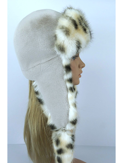 Ушанка "Норд" цвет пудра + рысь