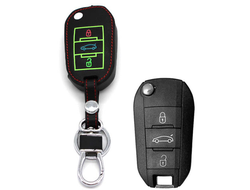Кожаный чехол для выкидного ключа citroen C4 (чёрный)