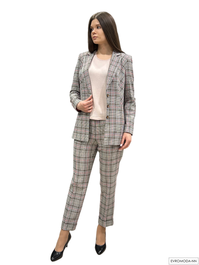 Костюм женский серый в клетку 3428 Pretty One