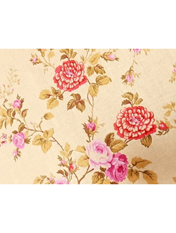 Ткань льняная "Роза прованс" на желтом фоне
