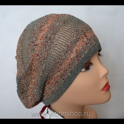 Вязаный летний берет Vizio италия 5041 серый с бордовым