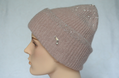 Розовая вязаная шапка с отворотом для женщин Италия vizio фото