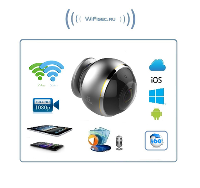 EZVIZ Mini Pano панорамная 360 градусов WiFi (2.4/5 Ггц) видеокамера с DVR, Full HD