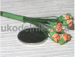бумажные цветы "Роза закрытый бутон", цвет кремово-оранжевый, 4 мм, 12 шт/уп