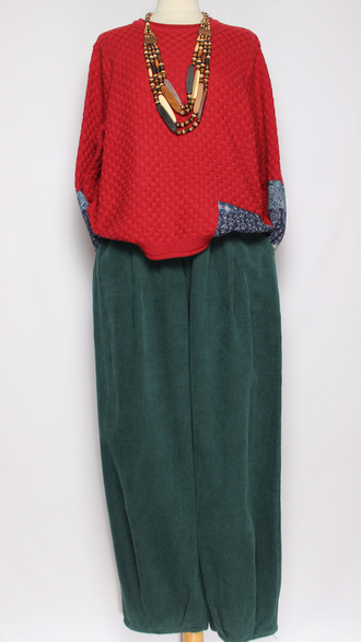 Брюки Бохо вельветовые "Бананы крупный вельвет" малахит  р.50-54