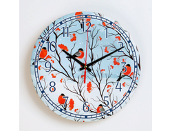 Часы настенные новогодние "Снегири", d=24 см, плавный ход