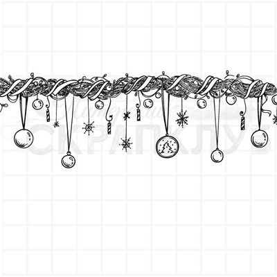 Штамп Новогодняя гирлянда с шарами на  еловой ветке