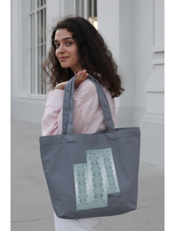 Дизайнерский шоппер "Иней" из серой саржи, коллекция "Волшебные мечты"