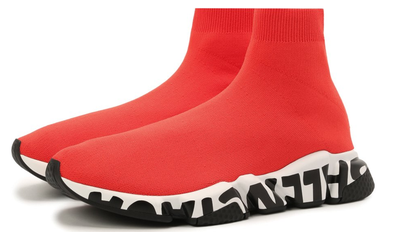 Кроссовки-носки Balenciaga Speed красные с надписью