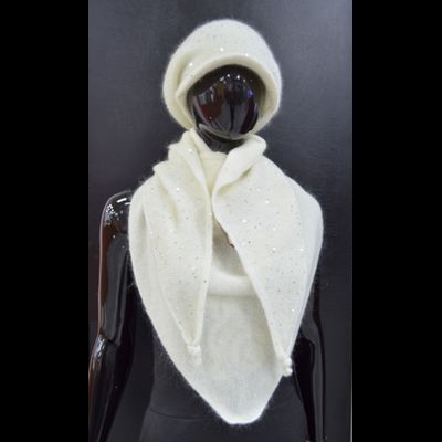 Белый шарф платок вязаный с пайетками Италия Vizio 6725 Tresor ST фото