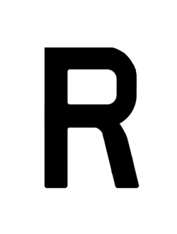 Регистрационная буква "R" из самоклеящейся ткани Bainbridge SL380BKR 380 мм черная