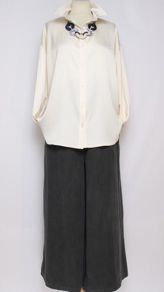 РУБАШКА БОХО "ШЁЛК  КЛАССИКА" чёрная, экрю р.48-54