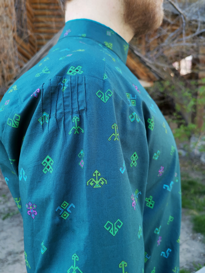 Современная косоворотка "Богатырская" пестрядь