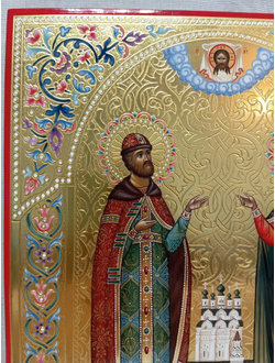 Петр и Феврония Муромские, Святые Чудотворцы. Рукописная икона. 22х28см.