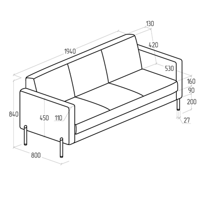 Диван Everprof Dexter трехместный Экокожа Черный