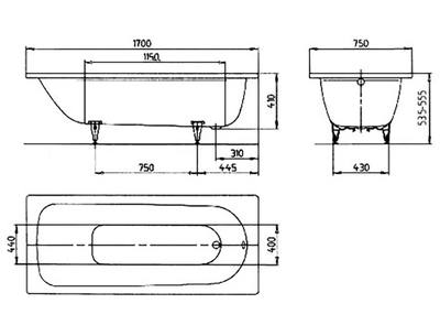 Стальная ванна Kaldewei Saniform Plus 363-1 170х70